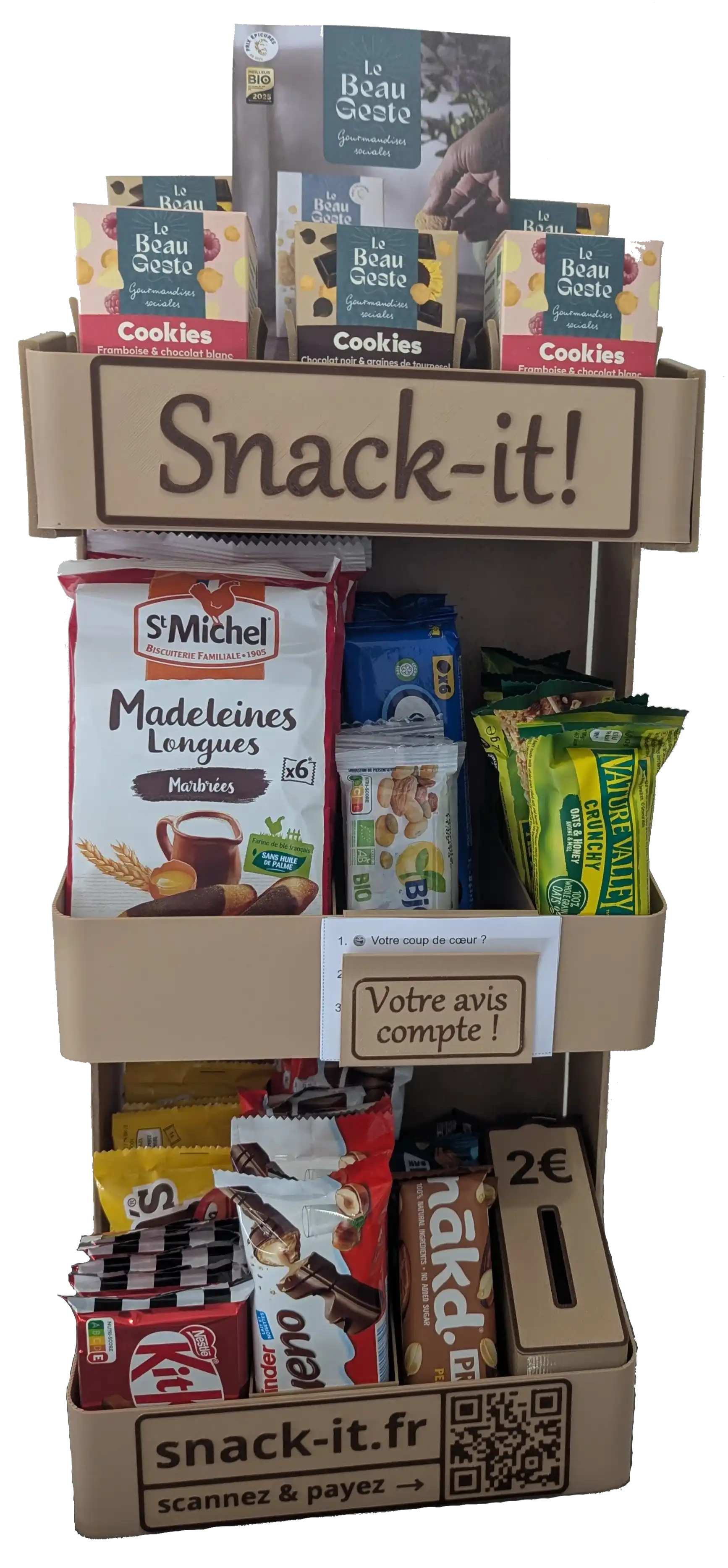 Distributeur de snacks vertical en bois pour bureaux